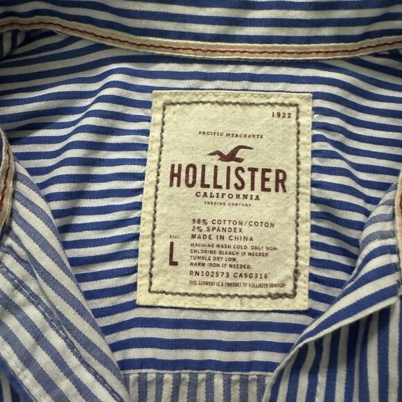 Hollister Button Down Long Sleeve Shirt Blue White Stripe Women’s Sz Large - Picture 4 of 8